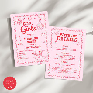 Let's Go Girls Cowgirl Roze en Rode Bachelorette Kaart