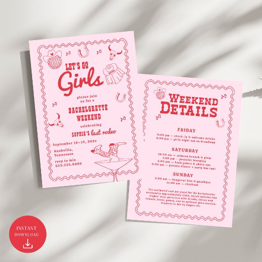 Let's Go Girls Cowgirl Roze en Rode Bachelorette Kaart