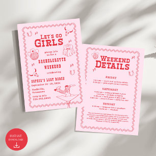 Let's Go Girls Cowgirl Roze en Rode Bachelorette Kaart