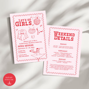 Let's Go Girls Cowgirl Roze en Rode Bachelorette Kaart