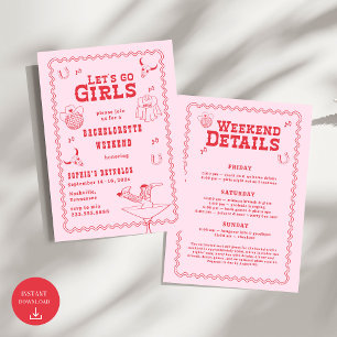 Let's Go Girls Cowgirl Roze en Rode Bachelorette Kaart