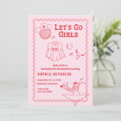 Let's Go Girls Cowgirl Roze en Rode Bachelorette Kaart (Staand voorkant)