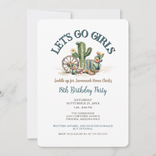 Lets Go Girls Cowgirl Westerne Cactus Verjaardag Kaart (Voorkant)