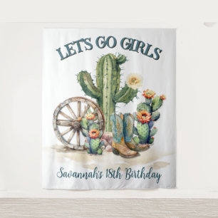 Lets Go Meisjes Cowgirl Western Rodeo Theme Cactus Wandkleed