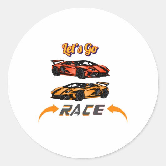 Let's Go Race - Supercar Speed Racing Design Stick Ronde Sticker (Voorkant)