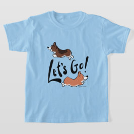 "Let's Go" Schattigee Corgi Fun Graphic Blue Kinde T-shirt
