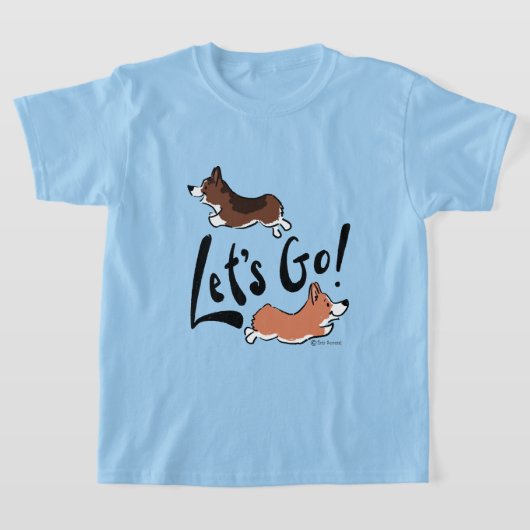 "Let's Go" Schattigee Corgi Fun Graphic Blue Kinde T-shirt (Laagn)