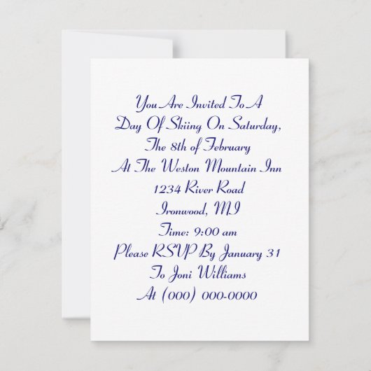 "LET'S GO SKIING", kunstdecostijl skiing Uitnodigi Kaart (Achterkant)