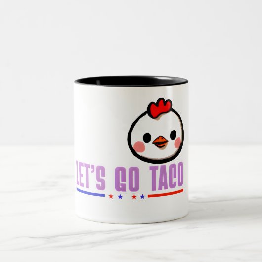 Let's Go Taco Funny Chicken Face - Schattigee Kawa Tweekleurige Koffiemok (Center)