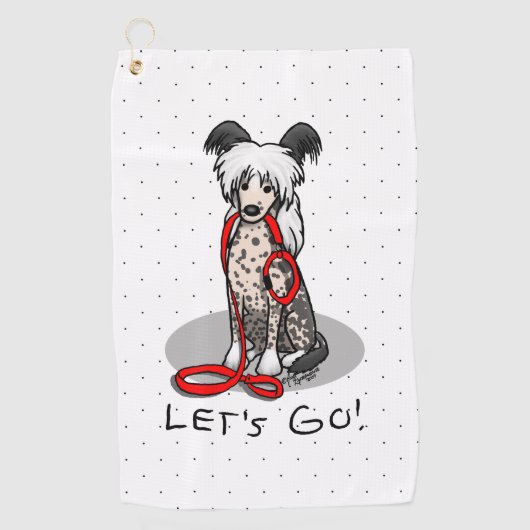 Let's Go! Walk Chinese Crested Dog (hl blk wh 1) Golfhanddoek (Voorkant)