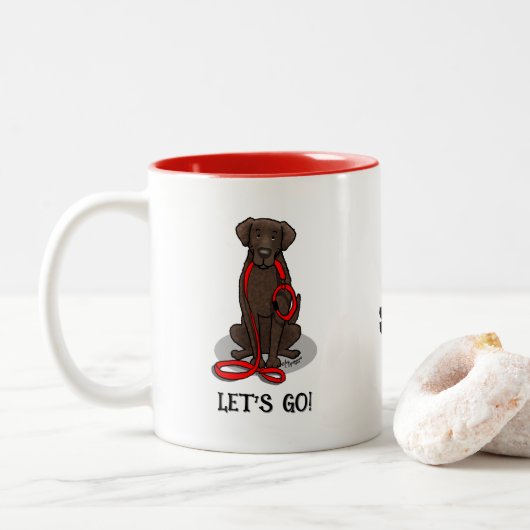 Let's Go! Walk Curly-Coated Retriever Dog (liver) Tweekleurige Koffiemok (Met donut)