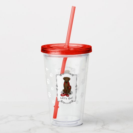 Let's Go! Walk Flat-Coated Retriever Dog (liver) Acryl Drinkbeker (Achterkant)