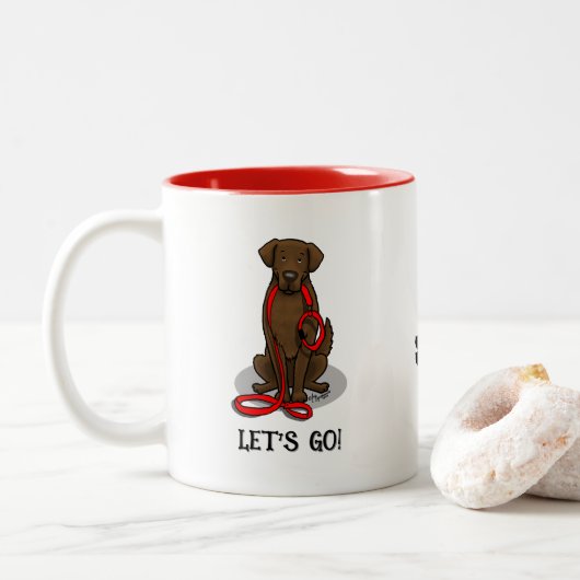Let's Go! Walk Flat-Coated Retriever Dog (liver) Tweekleurige Koffiemok (Met donut)