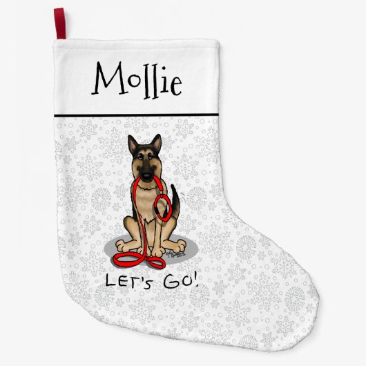 Let's Go! Walk German Shepherd Dog (black tan) Grote Kerstsok (Voorkant)