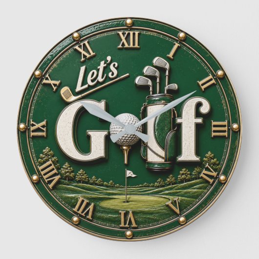 Let's Golf Vintage Golf Lover Gift Grote Klok (Voorkant)