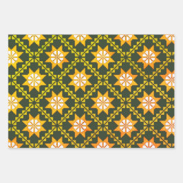 Lets -groene folkkunst Auseklis-patroon  Inpakpapier Vel
