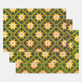 Lets -groene folkkunst Auseklis-patroon  Inpakpapier Vel
