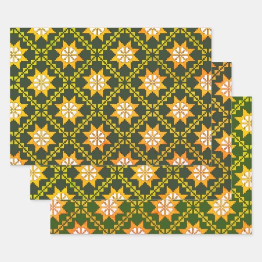 Lets -groene folkkunst Auseklis-patroon Inpakpapier Vel (Set)