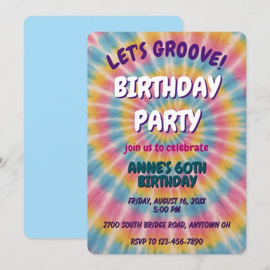Let's Groove Tie Dye Birthday Party Invitation Kaart (Voorkant / Achterkant)
