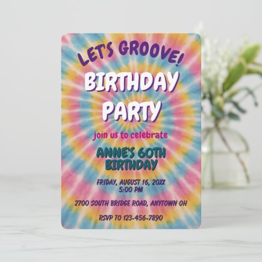 Let's Groove Tie Dye Birthday Party Invitation Kaart (Staand voorkant)