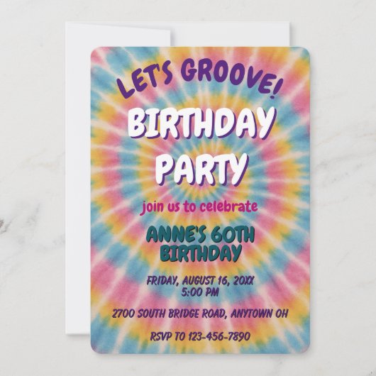 Let's Groove Tie Dye Birthday Party Invitation Kaart (Voorkant)