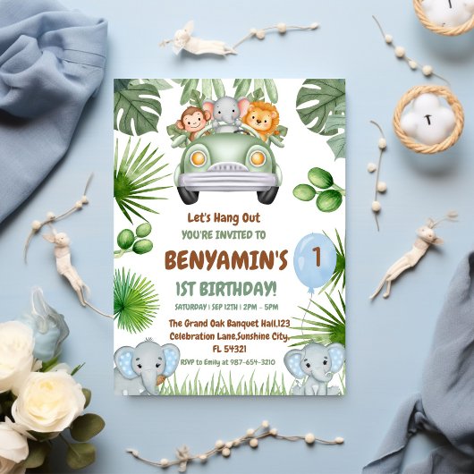  Let's Hang OuT Baby Elephant  First birthday Kaart