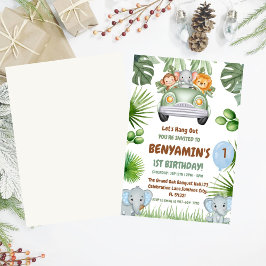 Let's Hang OuT Baby Elephant First birthday Kaart