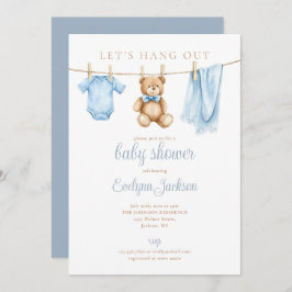 Let's Hang Out Blue Boy Clothesline Baby Shower Kaart