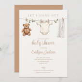 Lets Hang Out Clothesline Neutral Baby Shower Kaart (Voorkant / Achterkant)