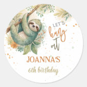 Let's hang out sloth kids birthday ronde sticker (Voorkant)