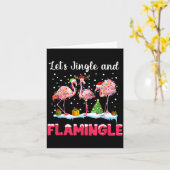 Let's Jingle And Flamingle Funny Flamingo Christma Kaart (Gele Bloem)