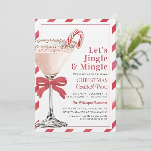 Lets Jingle and Mingle Christmas Cocktail Party Kaart (Staand voorkant)