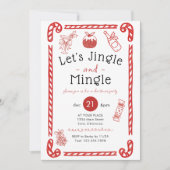 Let's Jingle and Mingle Red Doodle Holiday Party Kaart (Voorkant)