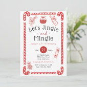 Let's Jingle and Mingle Red Doodle Holiday Party Kaart (Staand voorkant)