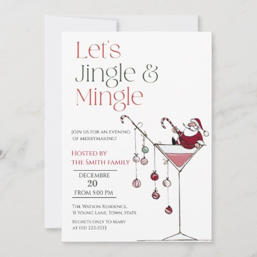 Let's Jingle and Mingle, Santa Cocktail christmas Kaart (Voorkant)