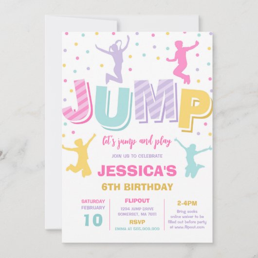 Let's Jump and Play Birthday Party Invitation Kaart (Voorkant)