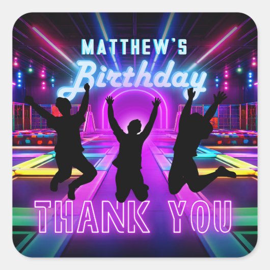 Let's Jump Neon Trampoline Park Birthday Party Vierkante Sticker (Voorkant)
