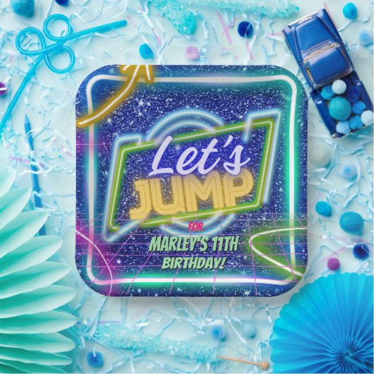 Let's Jump Party Bounce Neon Trampoline Park  Papieren Bordje (Feest)