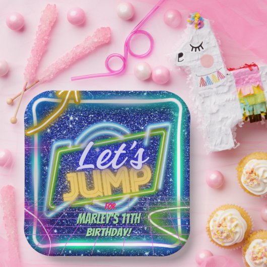 Let's Jump Party Bounce Neon Trampoline Park  Papieren Bordje (Feest)