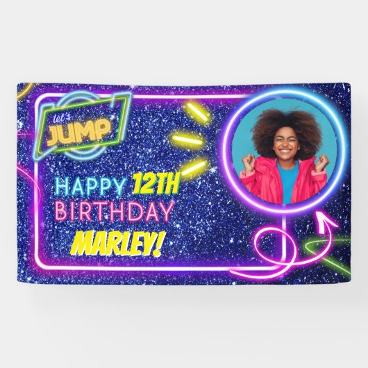Let's Jump Party Bounce Neon Trampoline Park  Spandoek (Horizontaal)