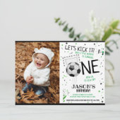 Let's Kick It Black Soccer Foto 1e verjaardag Kaart (Staand voorkant)