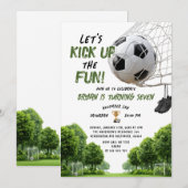 Let's Kick Up the Fun Boy Kids Soccer Birthday Kaart (Voorkant / Achterkant)