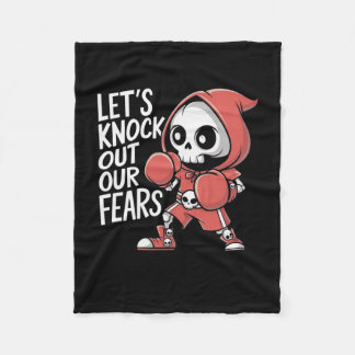 Let's Knock Out Our Fears Cute Boxing Skeleton Mot Fleece Deken