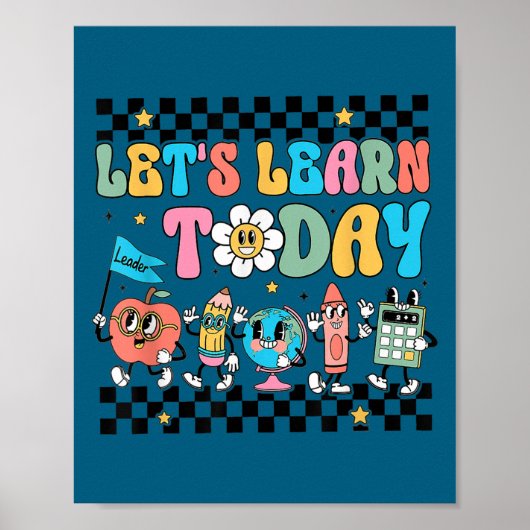 Let's Learn Today Retro Back To School Teacher Mot Poster (Voorkant)