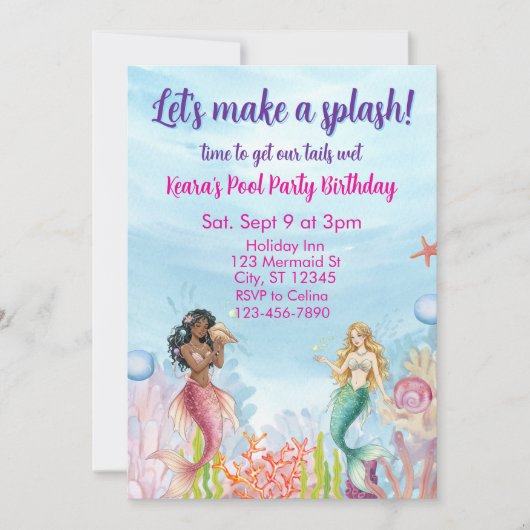 Lets Make a Splash, Mermaid Birthday Kaart (Voorkant)