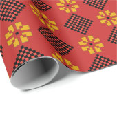 Lets  oranje en zwart folkpatroon cadeaupapier (Rol Hoek)