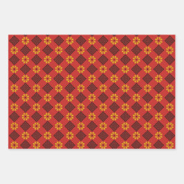 Lets  oranje en zwart folkpatroon inpakpapier vel