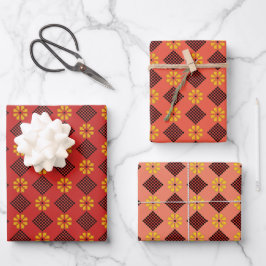 Lets  oranje en zwart folkpatroon inpakpapier vel