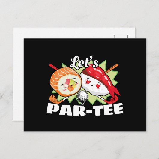 Lets Par T-shirt Golfpun - Golffeest Briefkaart (Voorkant / Achterkant)
