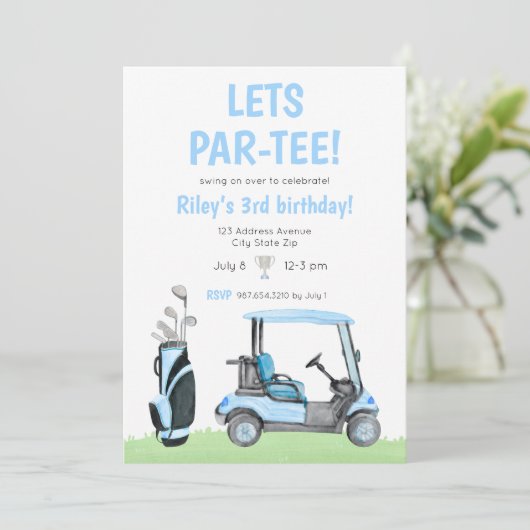 Lets Par-T-shirt Golfthema verjaardagsuitnodiging  Kaart (Staand voorkant)
